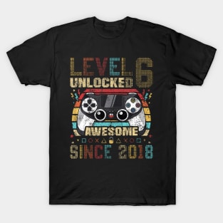 Level 6 Unlocked Awesome Since 2018 6Th Birthday Gaming T-Shirt